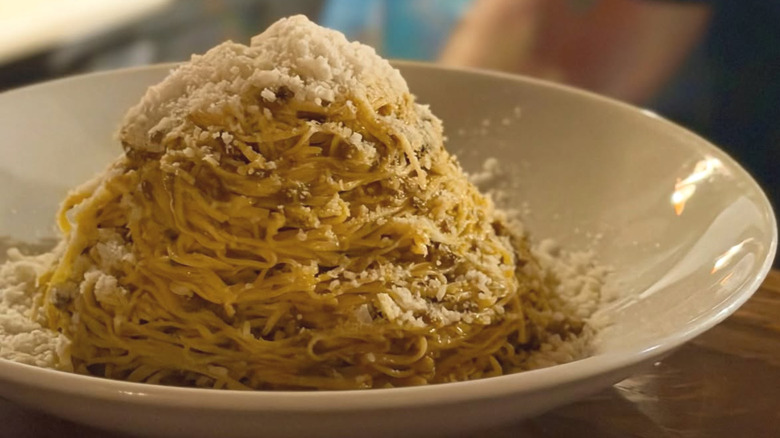 An plate of tajarin pasta and rabbit agnolotti at Spinasse in Seattle
