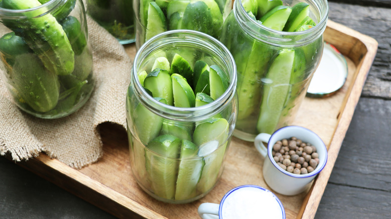 Jars of homemade pickles