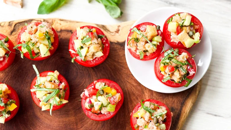 Bite-Sized Panzanella Stuffed Tomatoes