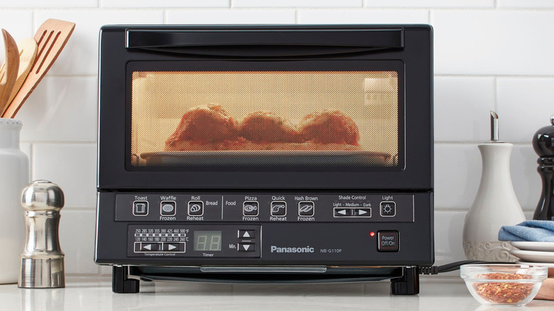 A Panasonic Toaster Oven on a kitchen counter