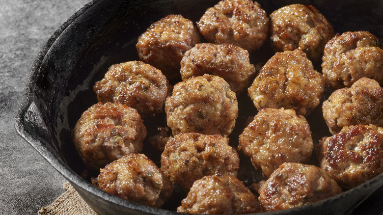Meatballs in a cast iron pan