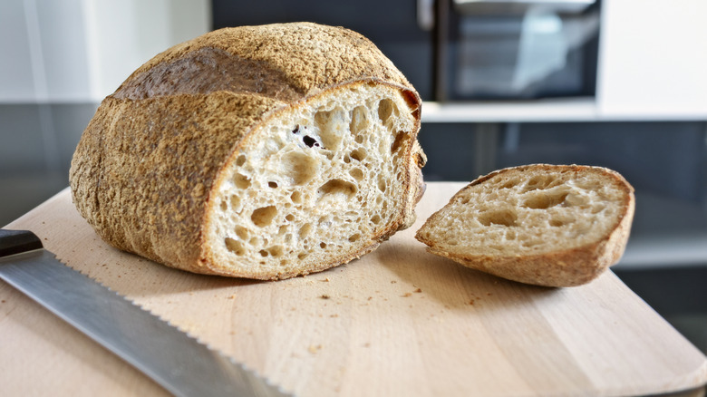 sliced sourdough and bread knife