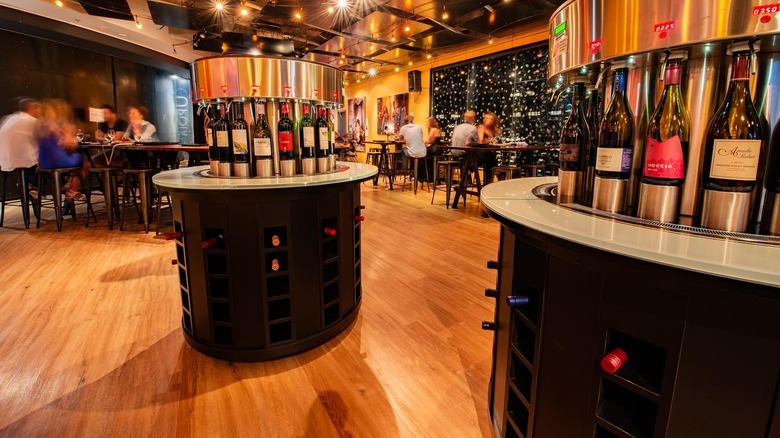 Interior of Amuse Wine Bar, including self-service kiosks