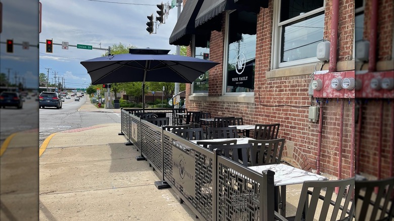 Exterior of Westfield Wine Vault, including outdoor patio