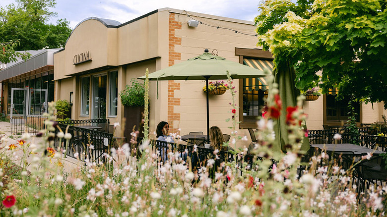 Exterior of Cucina, including outdoor patio