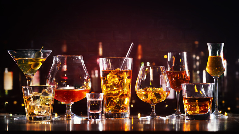 Assorted glasses with different alcoholic drinks