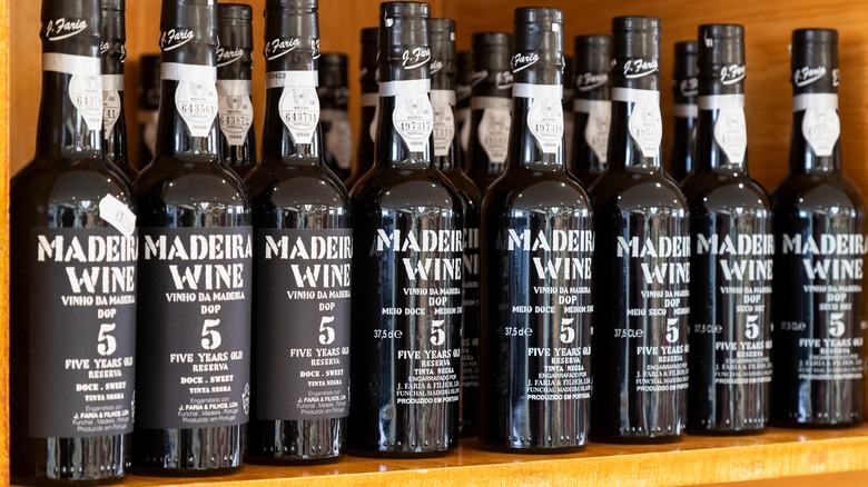 Bottles of Madeira wine in a row