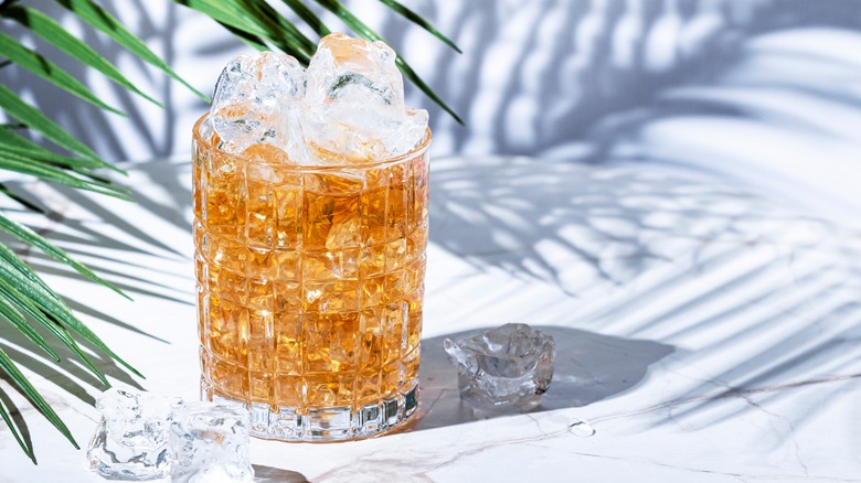 Scotch and soda in a glass with ice