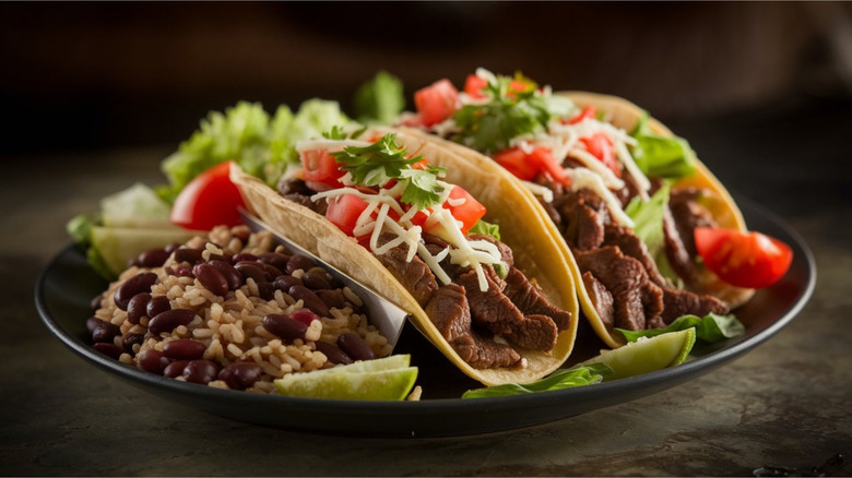Steak soft tacos on platter