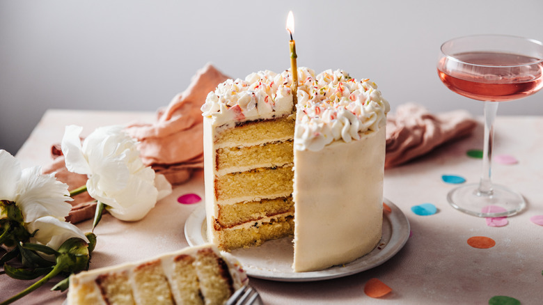 Vanilla frosted yellow layer cake