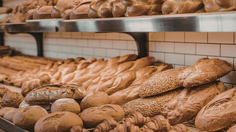 selection of fresh breads on grocery store shelves