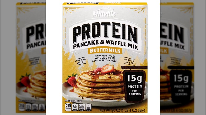 Millville protein pancake and waffle mix on white background