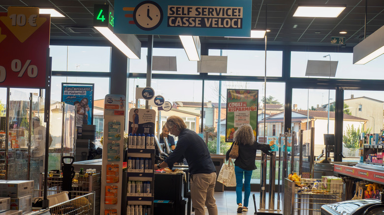 Self service checkout counter at Aldi