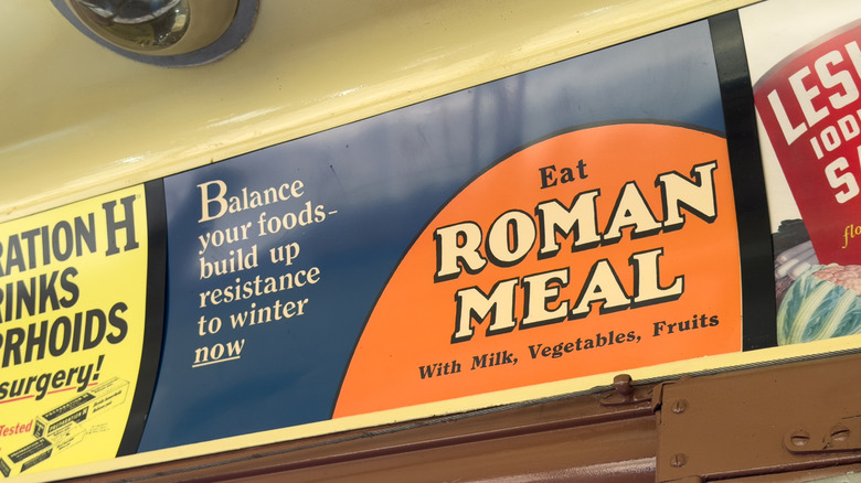 A vintage advertisement for Roman Meal bread.