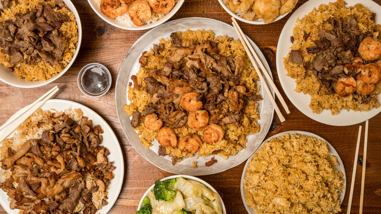 Plates of hibachi food