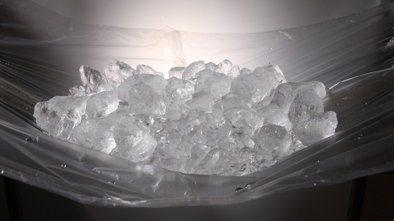 ice cubes on plastic sheet