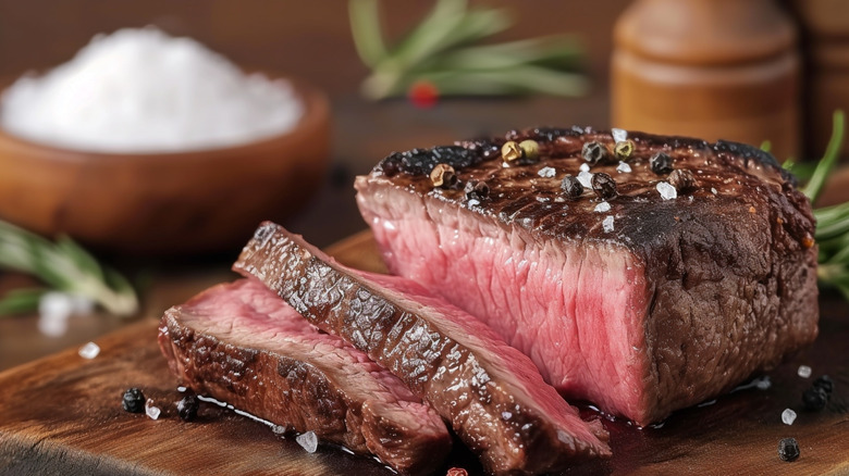 salting a cooked steak