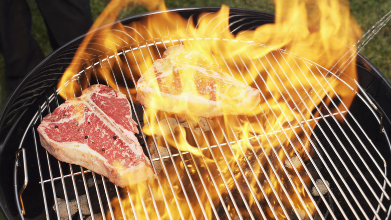 Steak on a charcoal grill