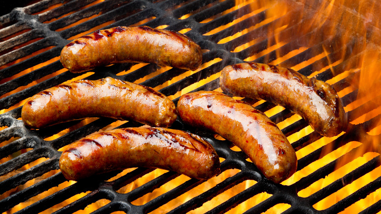 Sausages on a grill