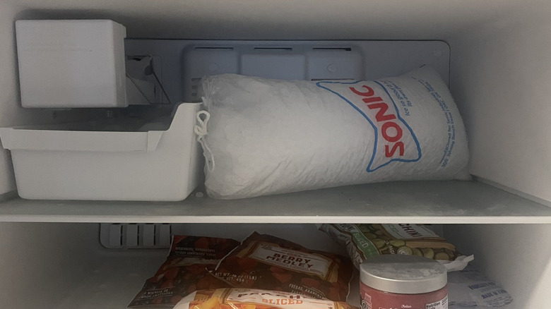 Bag of Sonic ice in the freezer