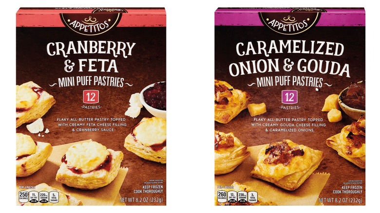 Side by side of two differently flavored mini puff pastry boxes.