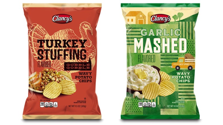 Side by side of two seasonal Clancy's potato chips options.