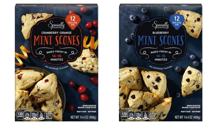 Side by side of Aldi's mini frozen scones in seasonal flavors.