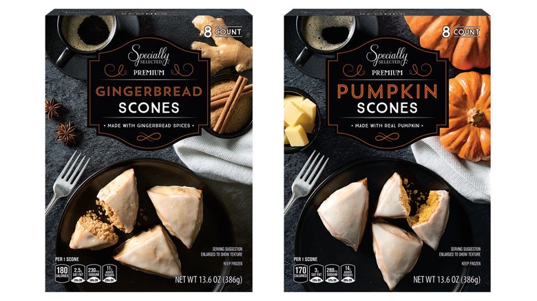 Side by side image of gingerbread and pumpkin flavored scones.