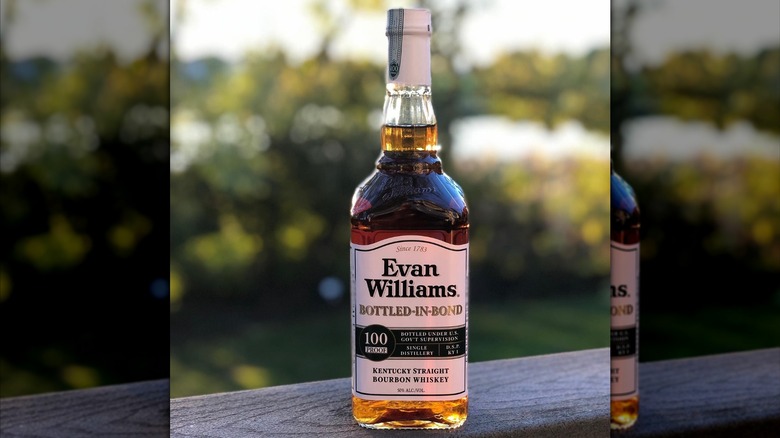 A bottle of Evan Williams Bottled-in-Bond 100 Proof Bourbon