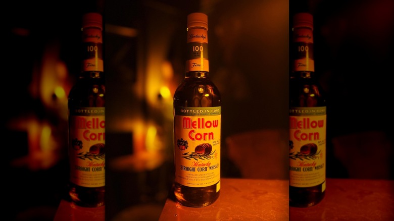 A bottle of Mellow Corn Whiskey