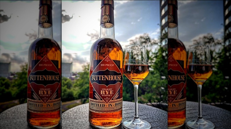 A bottle of Rittenhouse Rye 100