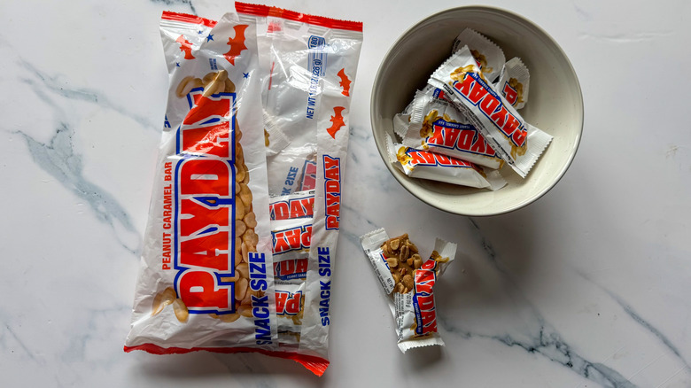 Payday bars on marble surface