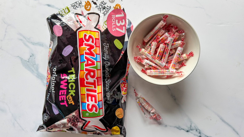 Smarties candy on marble background