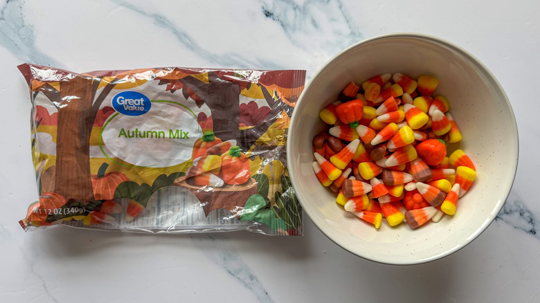 Great Value autumn mix on marble surface