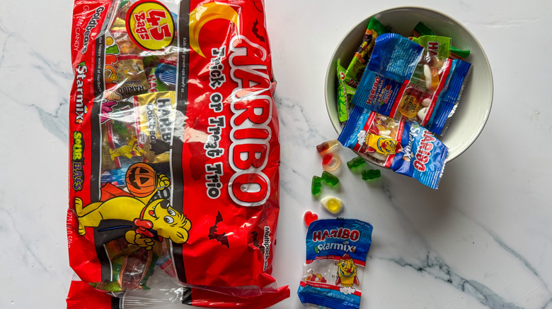 Haribo candy mix on marble surface