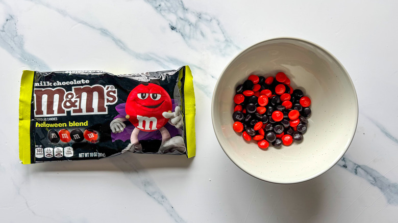 Halloween candy on marble surface