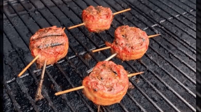 Pinwheel bacon burgers on the grill