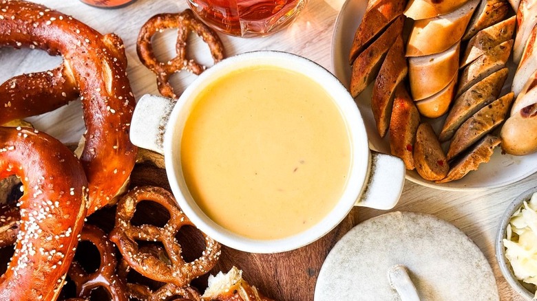 beer cheese dip in serving bowl