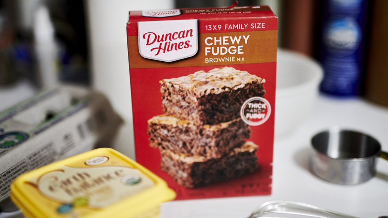 box of brownie mix on counter