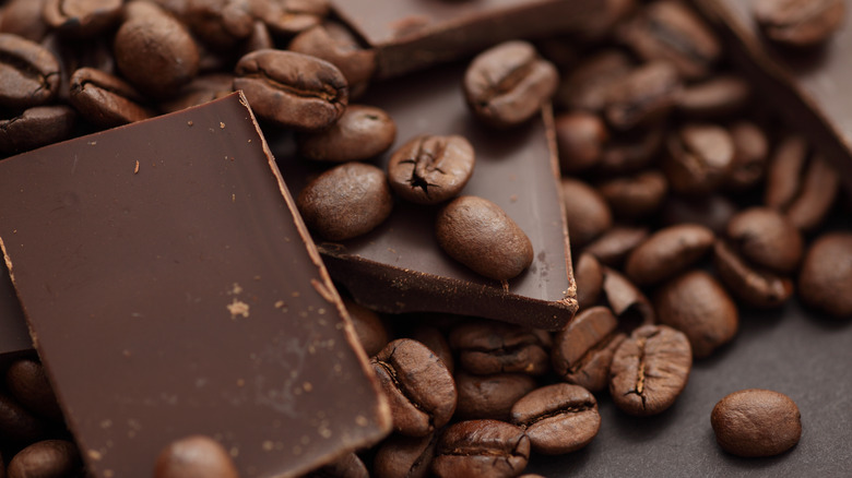 closeup of chocolate and coffee beans