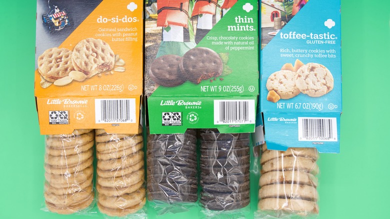 Boxes of Girl Scout cookies