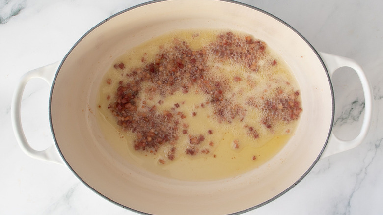 Pancetta cooking in Dutch oven