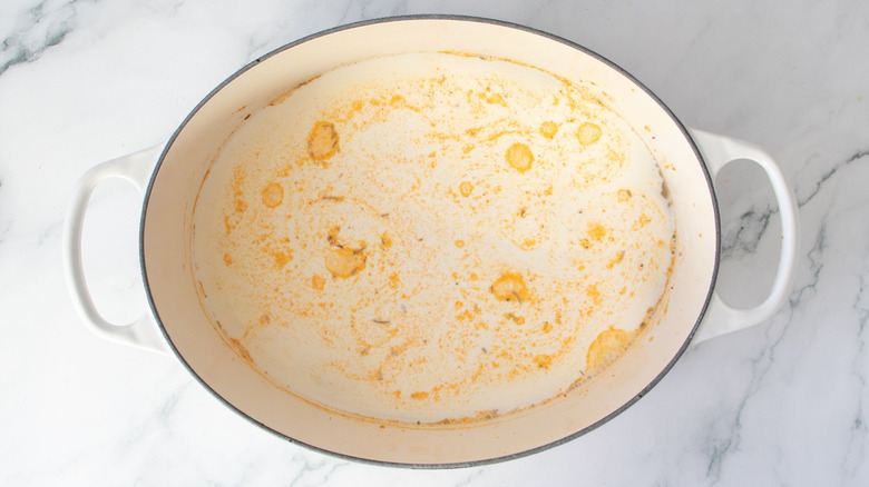 Creamy soup base in pot