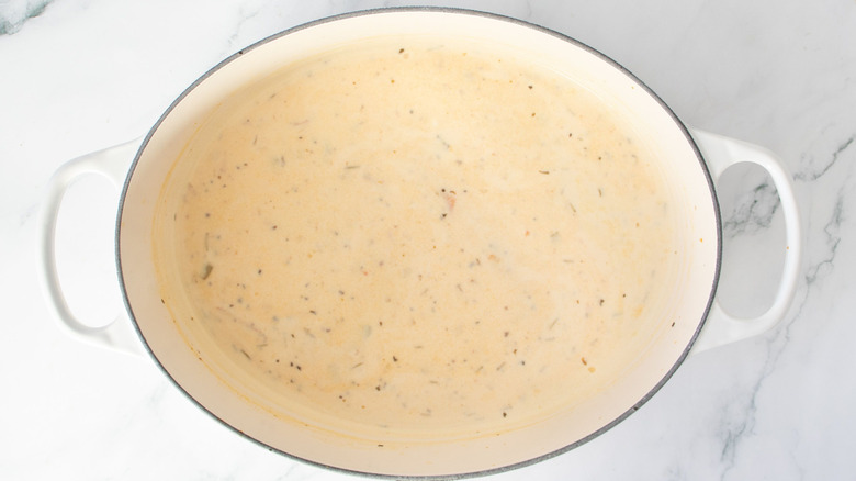 Creamy soup base in large pot
