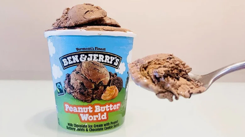 Ben & Jerry's Peanut Butter World with a spoon next to it