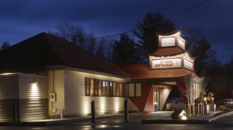 Exterior of Golden Palace at night