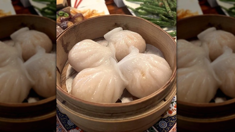 Shrimp dumplings in a basket from Empire Chinese Kitchen