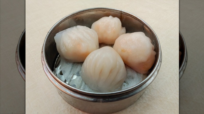 Shrimp kau from Shangri-La in a metal bowl