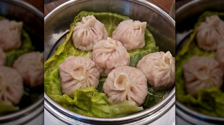 Basket of soup dumplings from New Gold Mountain