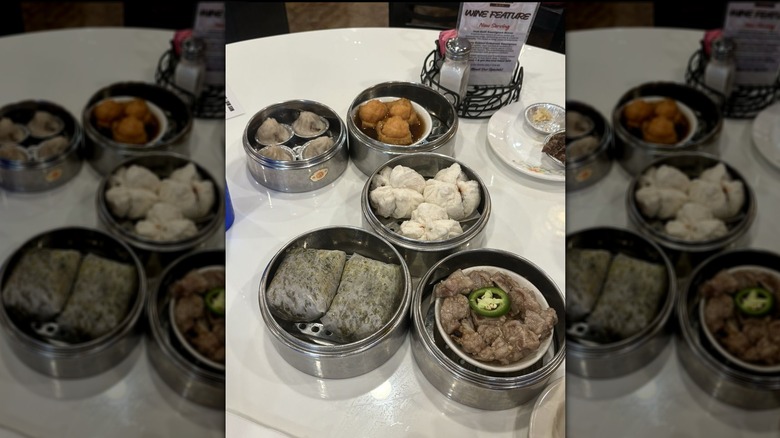 Dim sum dishes on a table at Dim Sum King